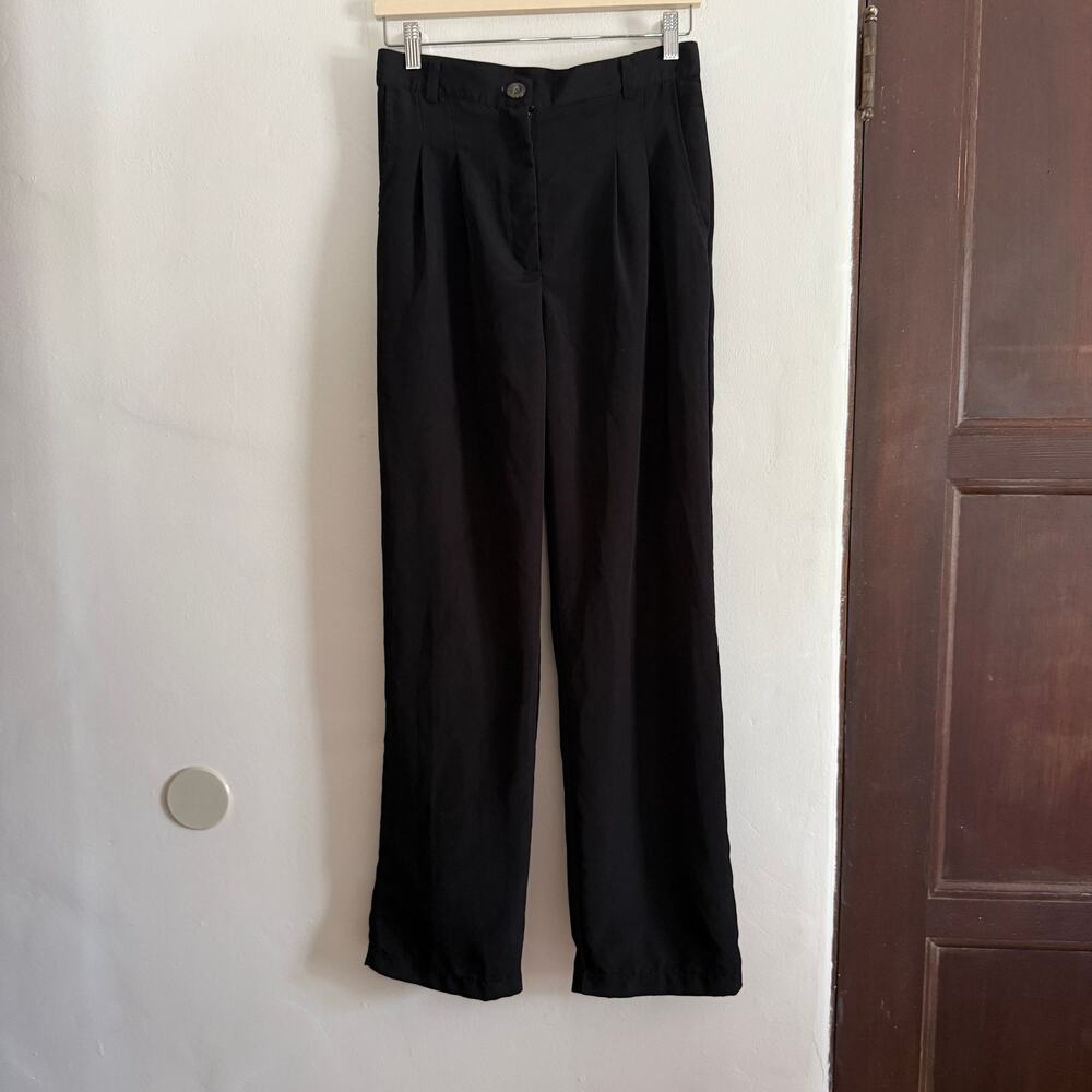 LOS ANGELES APPAREL | Black Poly Pleat Front Trousers | Medium